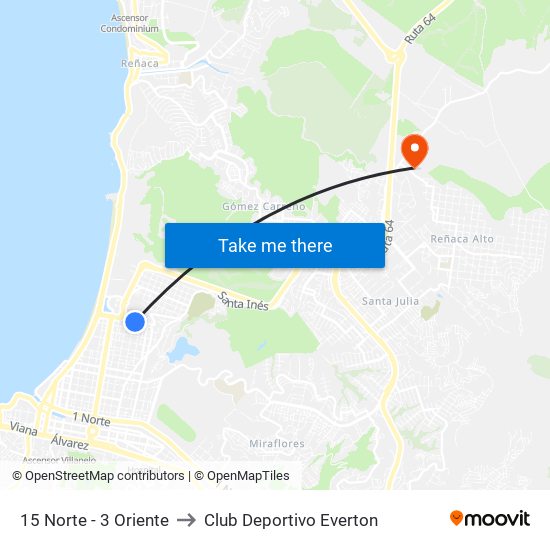 15 Norte - 3 Oriente to Club Deportivo Everton map