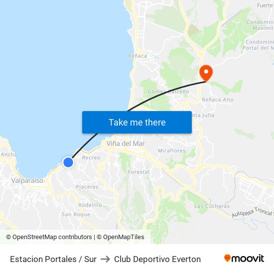 Estacion Portales / Sur to Club Deportivo Everton map