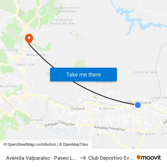 Avenida Valparaíso - Paseo La Torre to Club Deportivo Everton map