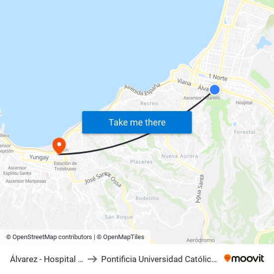 Álvarez - Hospital Clinico Ist to Pontificia Universidad Católica De Valparaíso map