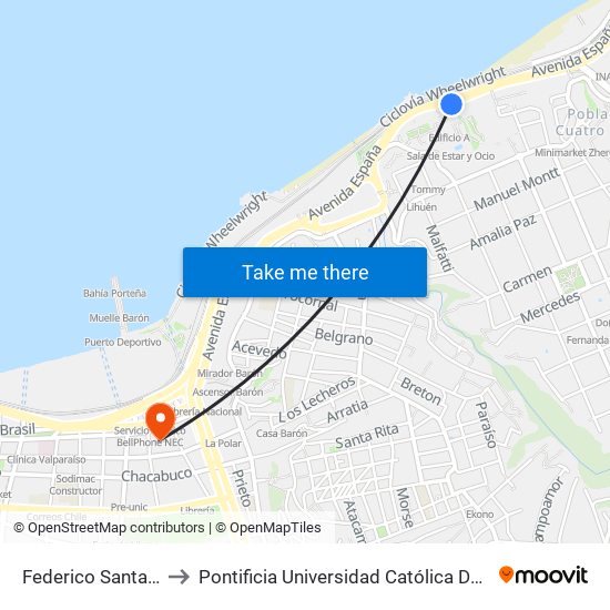 Federico Santa Maria to Pontificia Universidad Católica De Valparaíso map