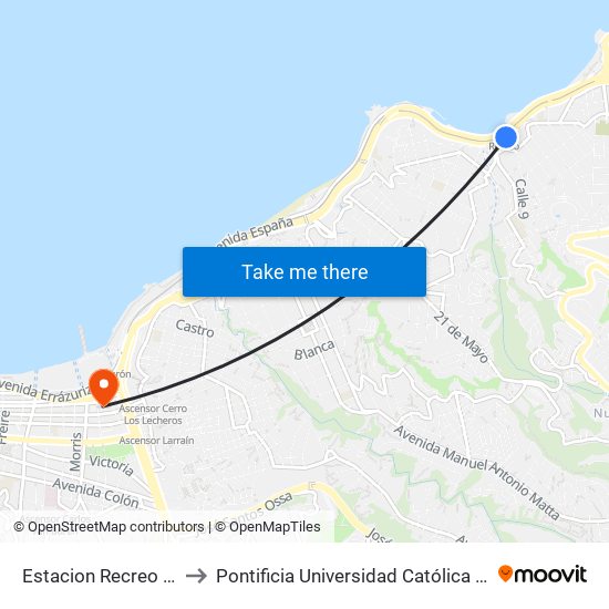 Estacion Recreo / Oriente to Pontificia Universidad Católica De Valparaíso map