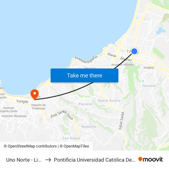 Uno Norte - Libertad to Pontificia Universidad Católica De Valparaíso map