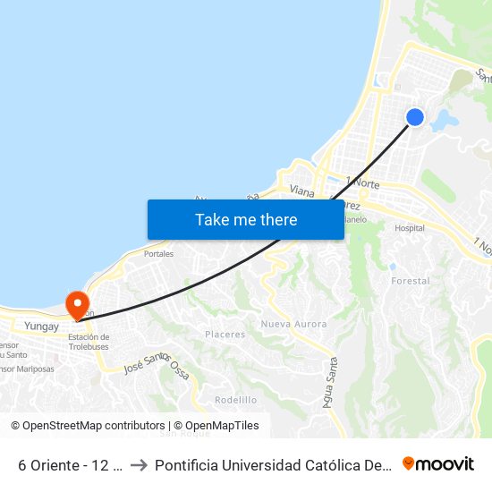 6 Oriente - 12 Norte to Pontificia Universidad Católica De Valparaíso map