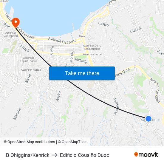 B Ohiggins/Kenrick to Edificio Cousiño Duoc map