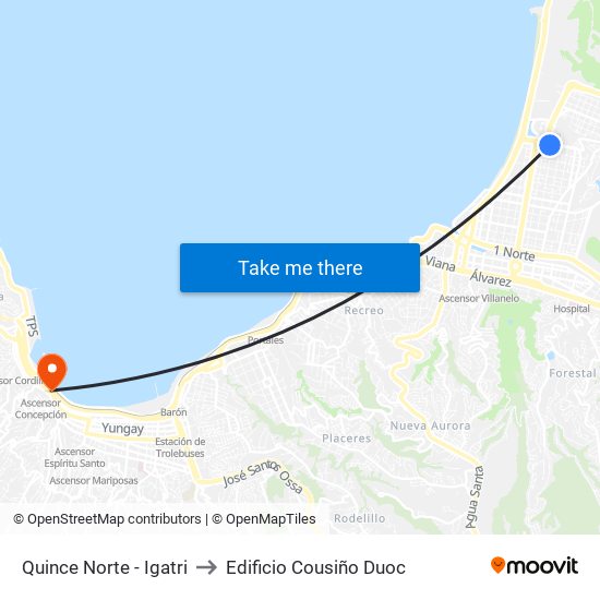 Quince Norte - Igatri to Edificio Cousiño Duoc map
