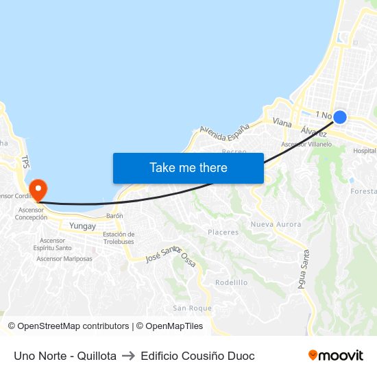 Uno Norte - Quillota to Edificio Cousiño Duoc map