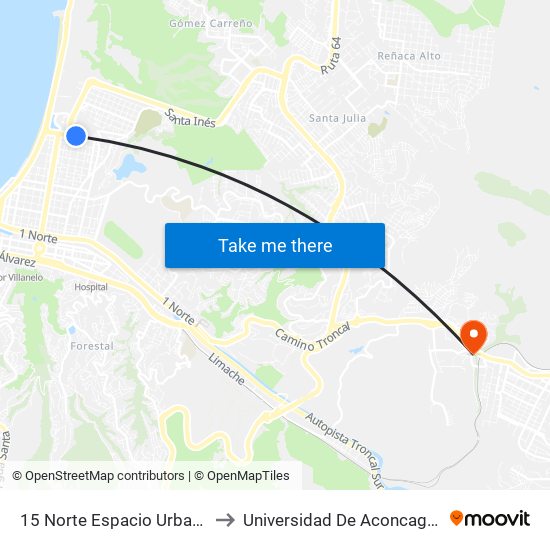 15 Norte Espacio Urbano to Universidad De Aconcagua map