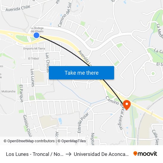 Los Lunes - Troncal / Norte to Universidad De Aconcagua map