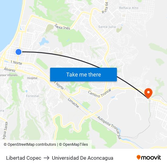 Libertad Copec to Universidad De Aconcagua map