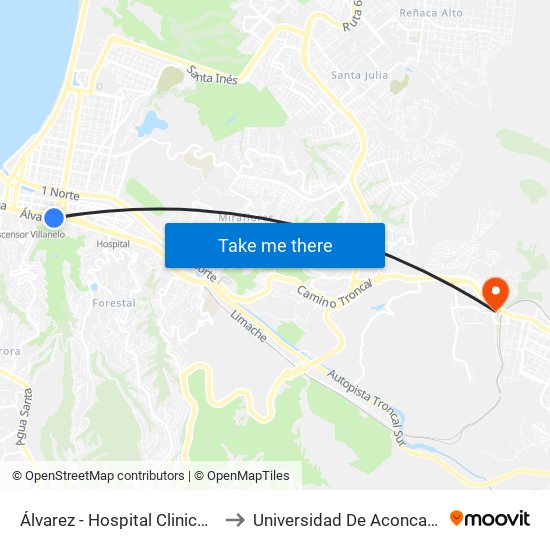 Álvarez - Hospital Clinico Ist to Universidad De Aconcagua map