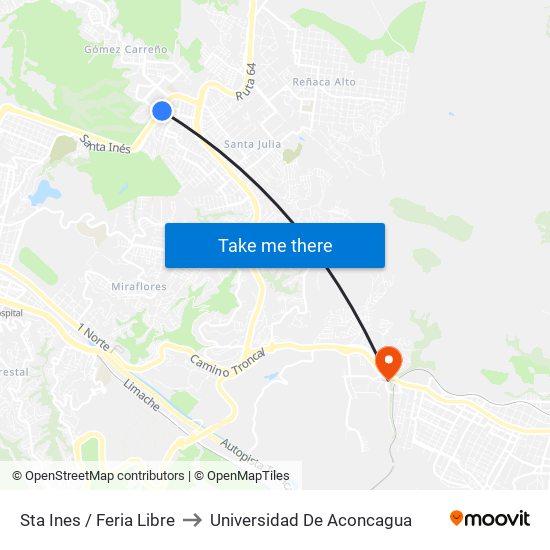 Sta Ines / Feria Libre to Universidad De Aconcagua map