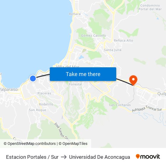 Estacion Portales / Sur to Universidad De Aconcagua map