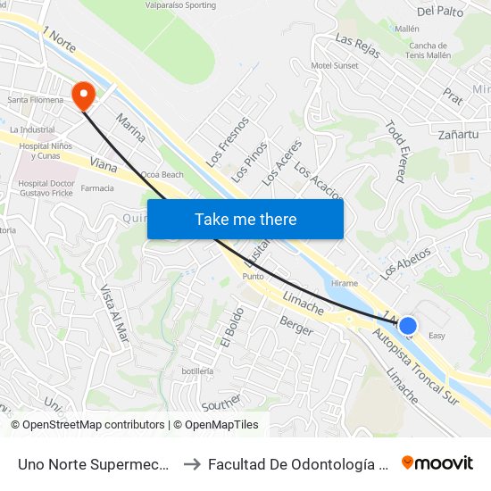 Uno Norte Supermecado Jumbo to Facultad De Odontología Andrés Bello map
