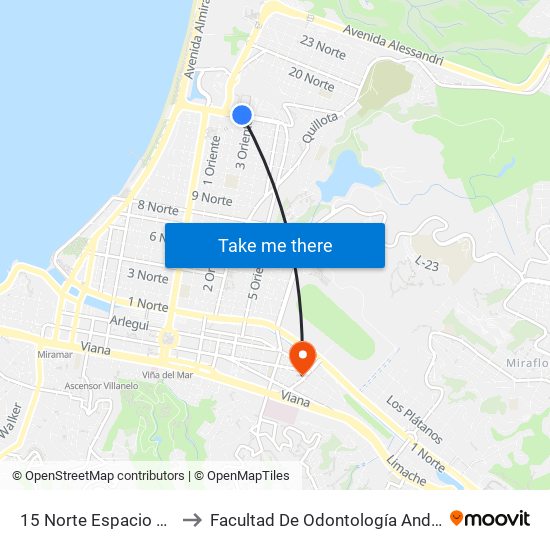 15 Norte Espacio Urbano to Facultad De Odontología Andrés Bello map