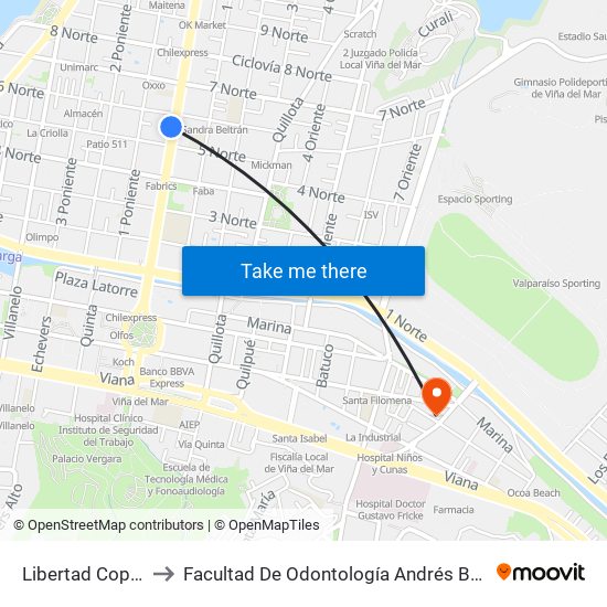Libertad Copec to Facultad De Odontología Andrés Bello map