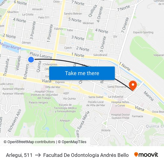 Arlegui, 511 to Facultad De Odontología Andrés Bello map