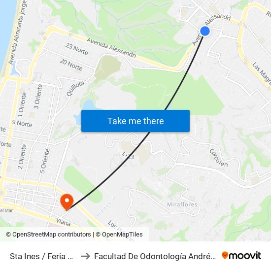 Sta Ines / Feria Libre to Facultad De Odontología Andrés Bello map