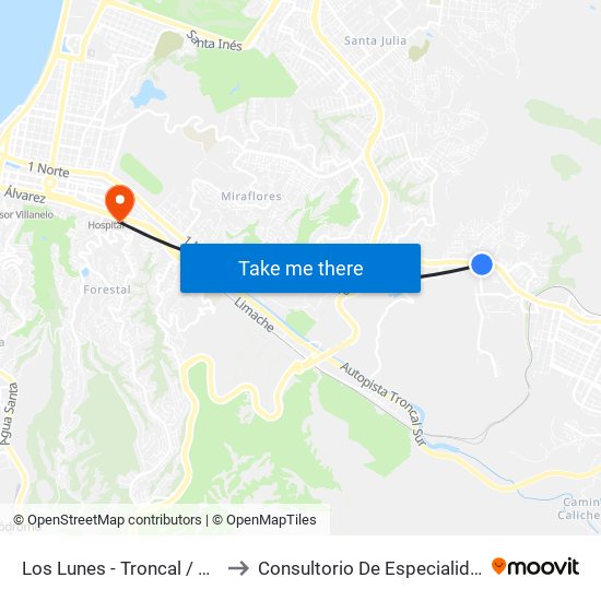 Los Lunes - Troncal / Norte to Consultorio De Especialidades map