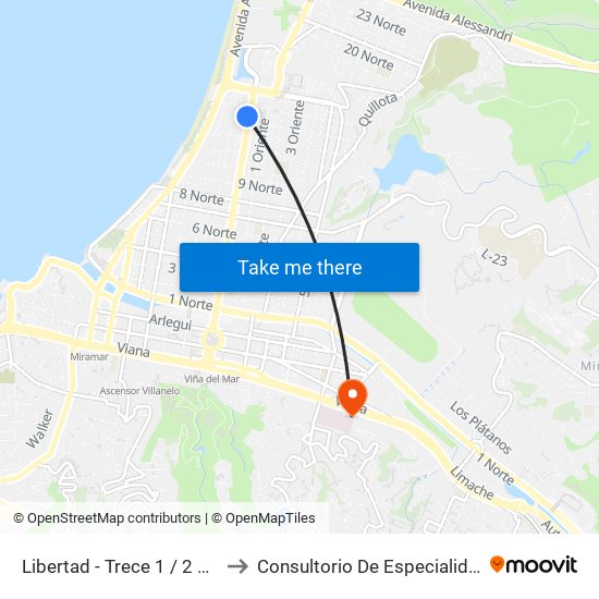 Libertad - Trece 1 / 2 Norte to Consultorio De Especialidades map