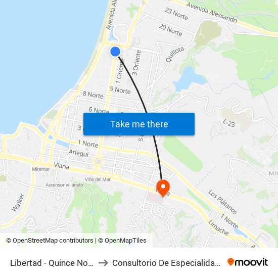 Libertad - Quince Norte to Consultorio De Especialidades map