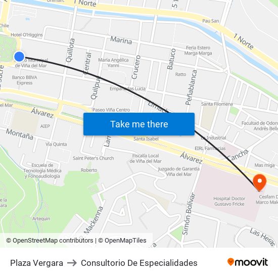 Plaza Vergara to Consultorio De Especialidades map