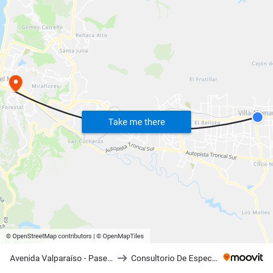 Avenida Valparaíso - Paseo La Torre to Consultorio De Especialidades map