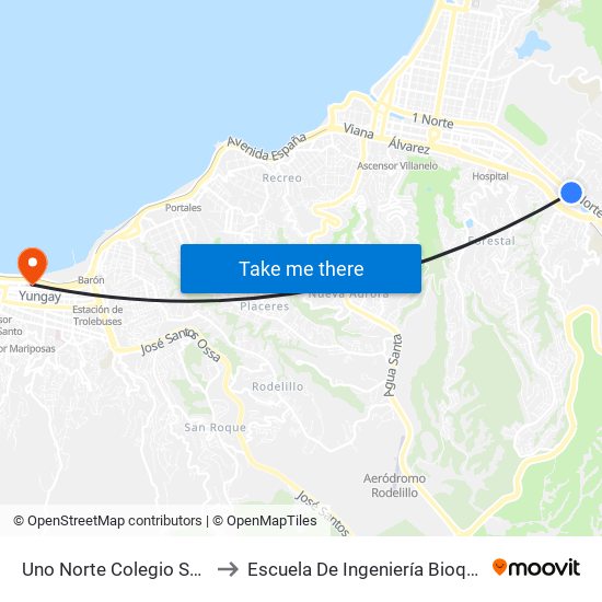 Uno Norte Colegio San Ignacio to Escuela De Ingeniería Bioquímica Pucv map