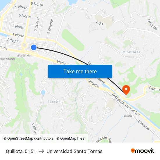 Quillota, 0151 to Universidad Santo Tomás map