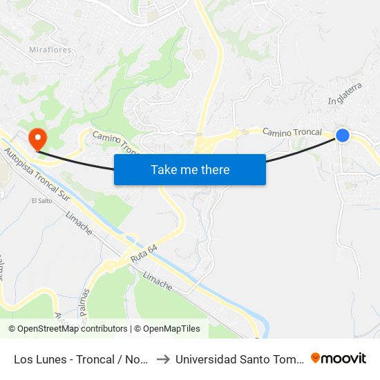 Los Lunes - Troncal / Norte to Universidad Santo Tomás map