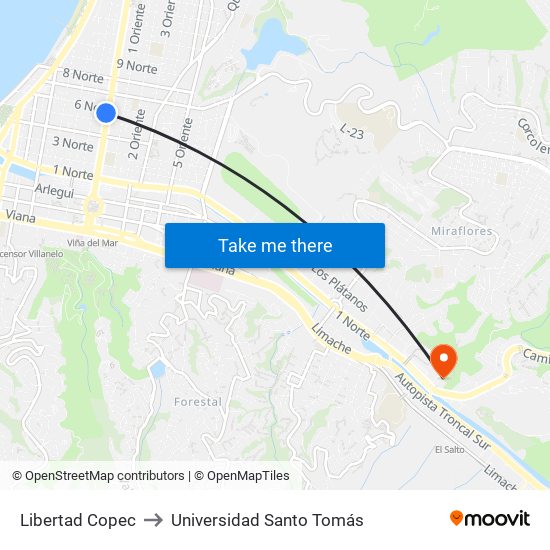 Libertad Copec to Universidad Santo Tomás map