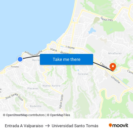 Entrada A Valparaiso to Universidad Santo Tomás map