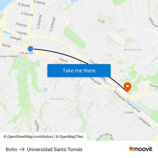 Bohn to Universidad Santo Tomás map
