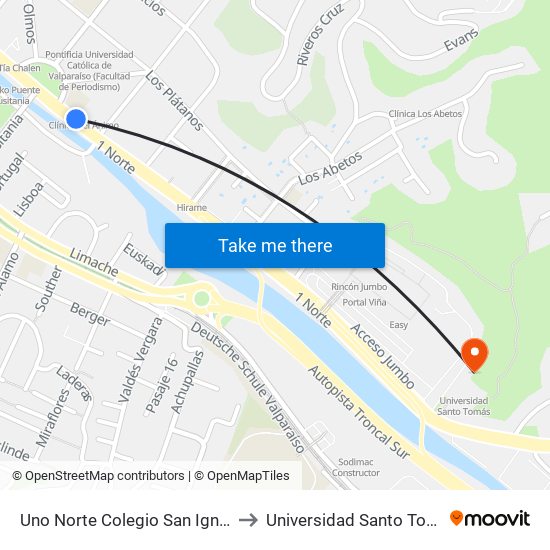 Uno Norte Colegio San Ignacio to Universidad Santo Tomás map