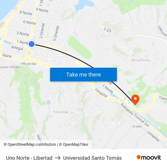 Uno Norte - Libertad to Universidad Santo Tomás map