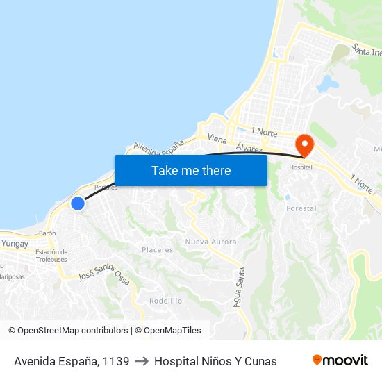 Avenida España, 1139 to Hospital Niños Y Cunas map