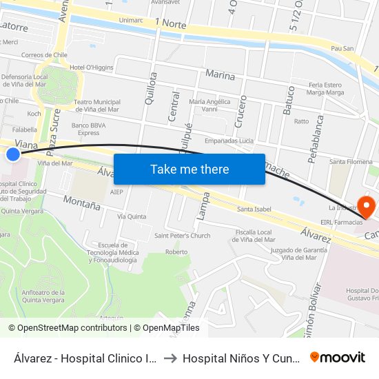 Álvarez - Hospital Clinico Ist to Hospital Niños Y Cunas map