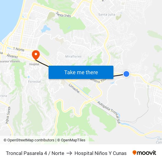 Troncal Pasarela 4 / Norte to Hospital Niños Y Cunas map