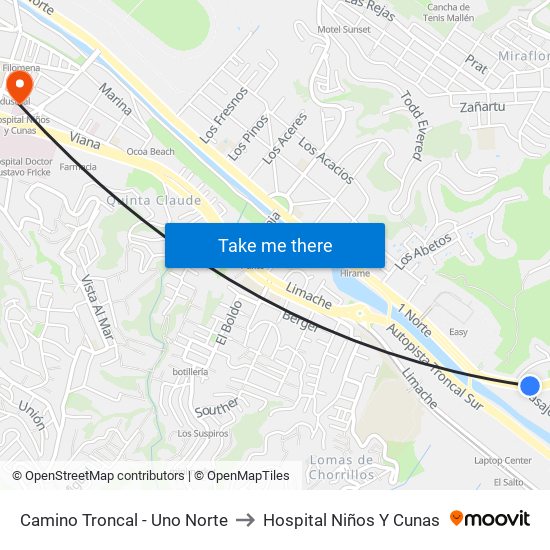 Camino Troncal - Uno Norte to Hospital Niños Y Cunas map