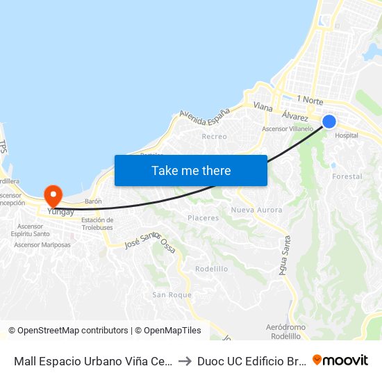 Mall Espacio Urbano Viña Centro to Duoc UC Edificio Brasil map