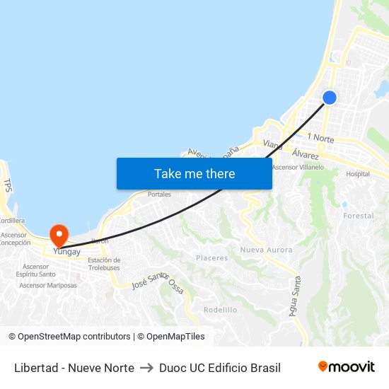 Libertad - Nueve Norte to Duoc UC Edificio Brasil map