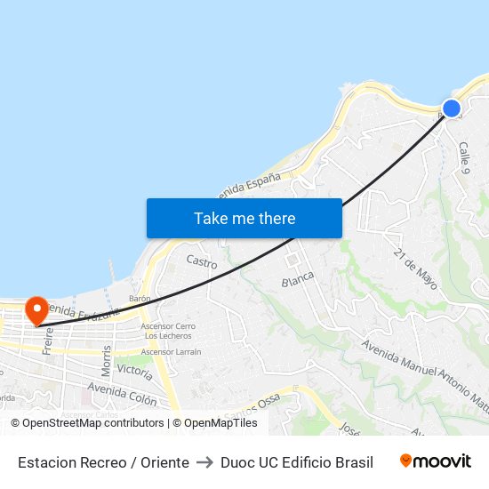 Estacion Recreo / Oriente to Duoc UC Edificio Brasil map