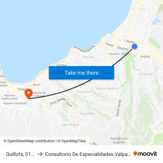 Quillota, 0151 to Consultorio De Especialidades Valparaíso map