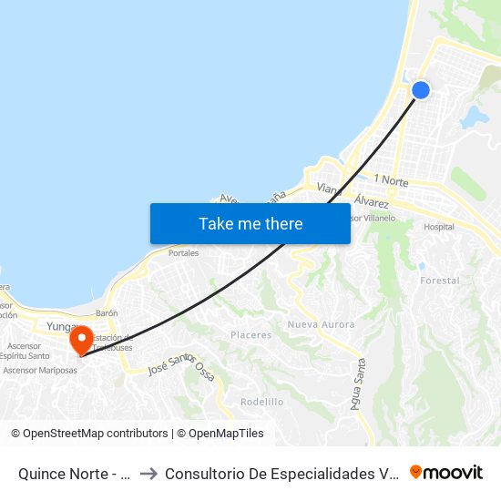 Quince Norte - Igatri to Consultorio De Especialidades Valparaíso map