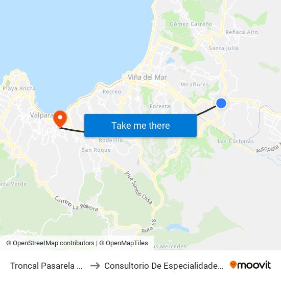 Troncal Pasarela 2 / Norte to Consultorio De Especialidades Valparaíso map