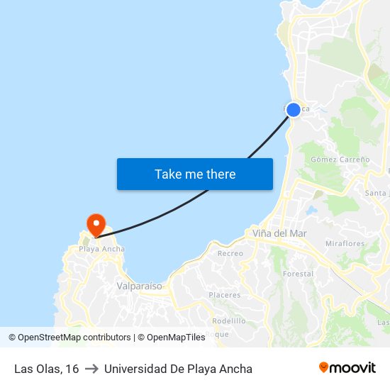 Las Olas, 16 to Universidad De Playa Ancha map