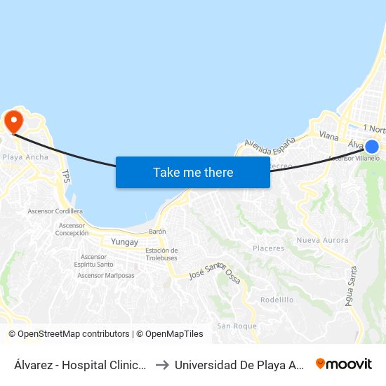 Álvarez - Hospital Clinico Ist to Universidad De Playa Ancha map