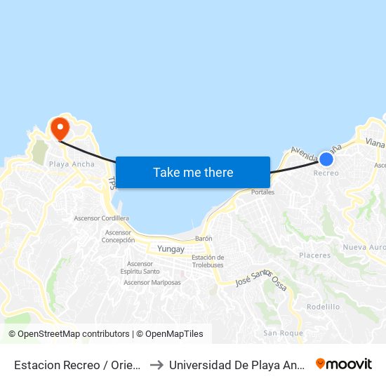 Estacion Recreo / Oriente to Universidad De Playa Ancha map