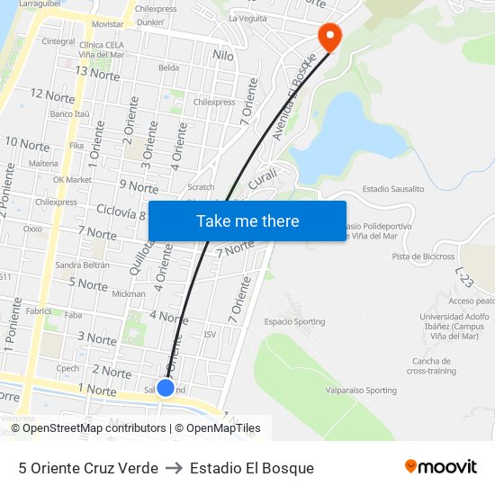 5 Oriente Cruz Verde to Estadio El Bosque map