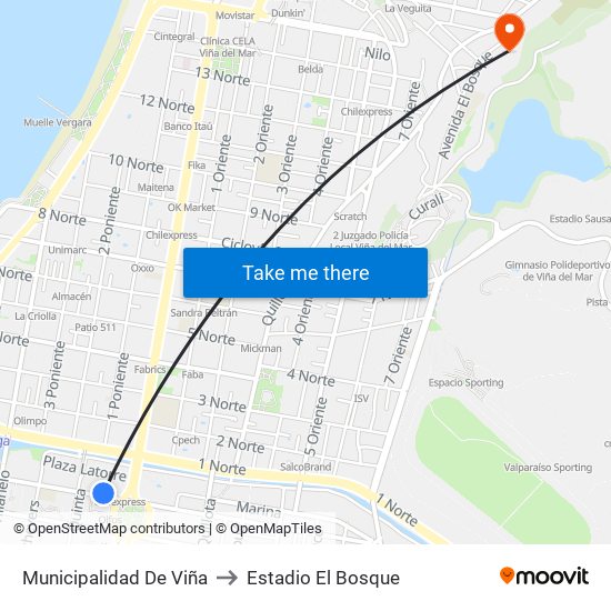 Municipalidad De Viña to Estadio El Bosque map